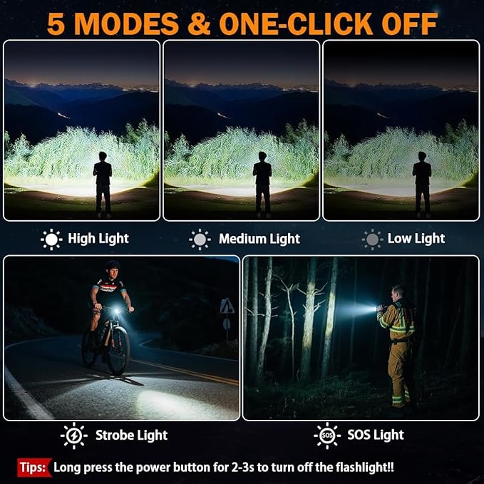 6Pack Rechargeable Flashlights High Lumens, LED Flashlight Rechargeable with LCD Digital Display, 5Modes Adjustable Flash Light, Super Bright Flashlight Powerful, Tactical Flashlights for Home