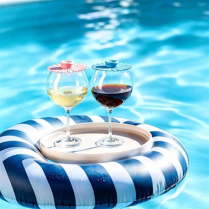 Goodluck Floating Pool Wine Glasses Set of 4,18oz Tritan Shatterproof Stemware Clear Plastic Wine Glasses with Sunflower Lids, Modern Drinkware for Hot Tub, Beach & Outdoors