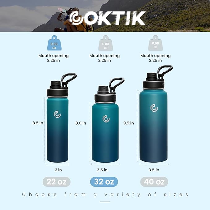 Sports Water Bottle 32oz, Insulated Water Bottle with Handle,Stainless Steel,Simple Modern,Suitable for Travel, School, Boy, Girl(Dark Night)