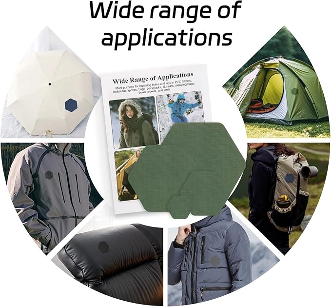 J.CARP 8PCS Nylon Repair Patches, Self Adhesive & Waterproof Patches, Nylon Repair Patches for Down Jacket, Clothing, Holes, Tents, Sleeping Bags, Umbrella, Etc(Green)