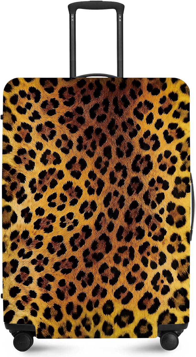 ANNA QUEEN Vintage Leopard Pattern Travel Luggage Cover -Stretchable Airplane Suitcase Protector Sleeve,Universal Washable Fit for 28-30 Inch Checked Baggage,Water Resistant Durable Luggage Protector