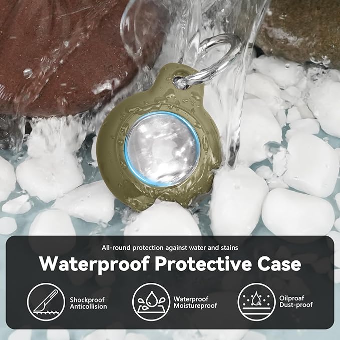 for Apple AirTag 2nd & 1st Gen, Waterproof Case for AirTag Holder Keychain,GPS Tracker Cover for Dog,Car Key,Luggage-E1-Army Green