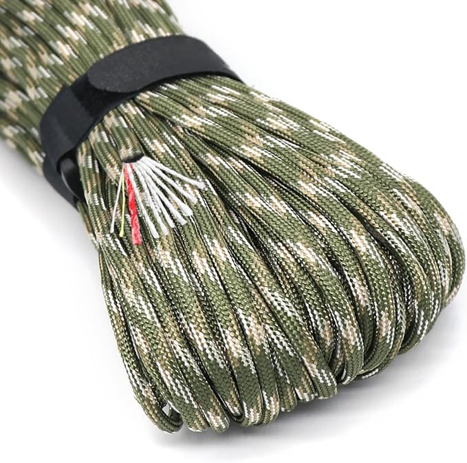 PSKOOK Survival Paracord Parachute Fire Cord Survival Ropes Red Tinder Cord PE Fishing Line Cotton Thread 7 Strands Outdoor 20, 25, 100 Feet
