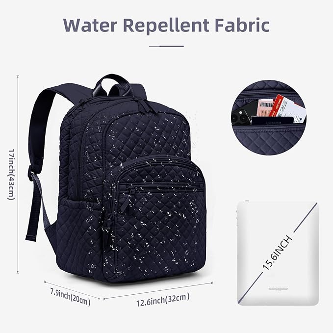 Backpack for Women,College Backpack,Quilted Casual Daypack,Waterproof Bookbag for 15.6Inch Laptop