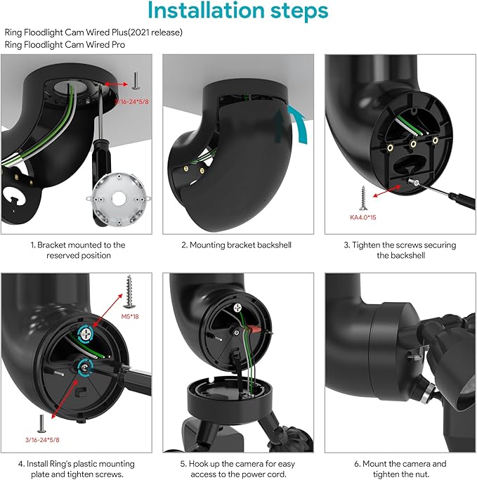 Eave Mount for Ring Floodlight Cam Wired Pro & (2nd Gen) / Plus, Ring Smart Lighting Floodlight Wired, Blink Wired Floodlight Camera, Wyze Flood Light Cameras V2/ Pro, and Roku Flood Light Cam - Black