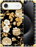 for iPhone 17 Air Case Luxury Golden Decoration for Girl Women Soft TPU Shockproof Protective Hard PC Back for iPhone 17 Air Crazy Pattern Blooming Rose Golden Flower