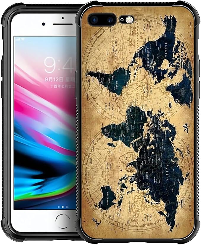 Case for iPhone 7 Plus/8 Plus, Brown World Map Pattern Made of Soft Silicone Hard Acrylic for Shock Protection