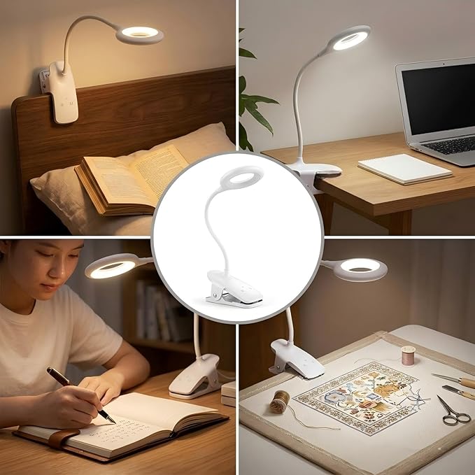 Reading Light, 28 LEDs Rechargeable Clip on Lamp, 3 Color x 3 Brightness Clip On Light for Bed Headboard with Safety Switch, Eye Protection Book Light for Reading in Bed, Touch Control Table Desk Lamp
