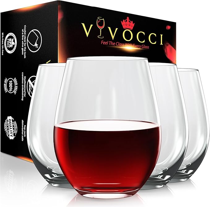 Vivocci Unbreakable Plastic Stemless Wine Glasses 20 oz | 100% Tritan Heavy Base | Shatterproof Glassware | Ideal For Cocktails & Scotch | Perfect For Homes & Bars | Dishwasher-Safe | Set of 4