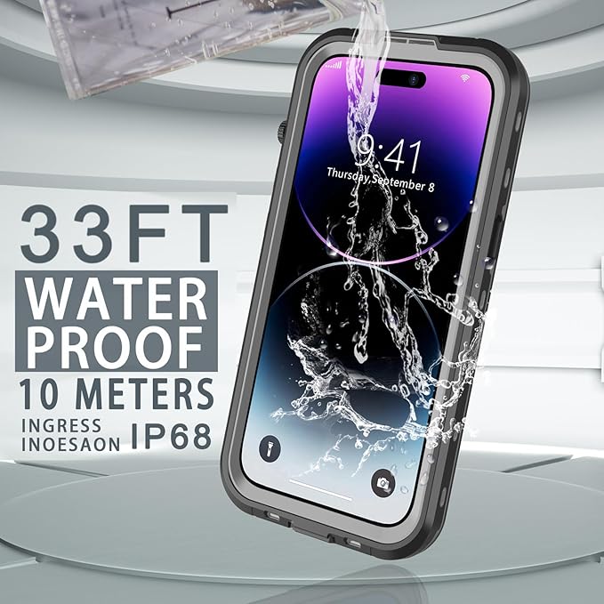 for iPhone 14 Pro Case Waterproof, [Shockproof] [Dustproof] [IP68 Waterproof] Full-Body Hard Case Built-in [Lens Screen Protection] for Diving Case (Black, for iPhone 14 Pro 6.1in)