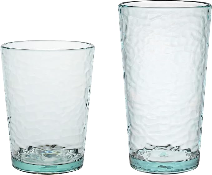 KLIFA- NICE- 14.7 & 20 ounce, Set of 8, Acrylic Tumbler & Highball Drinking Glasses, BPA-Free, Stackable Plastic Drinkware, Dishwasher Safe Cups, Light Teal