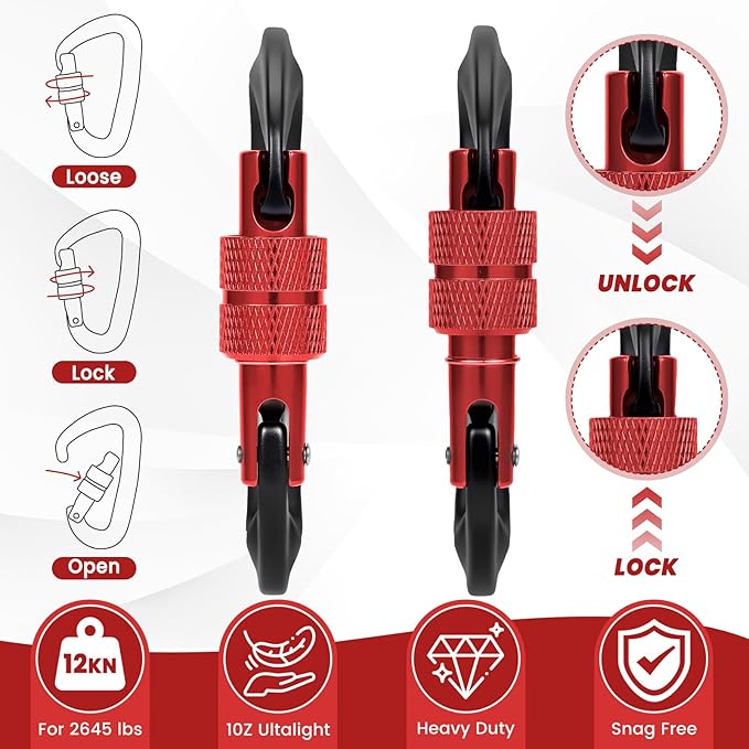 3 Heavy Duty Carabiner Clips 12kN (2697 lbs)-Lightweight Locking Carabiners for Securing Pets，Camping, Hiking, Hammock，Outdoor and Gym etc, Keychains& Utility