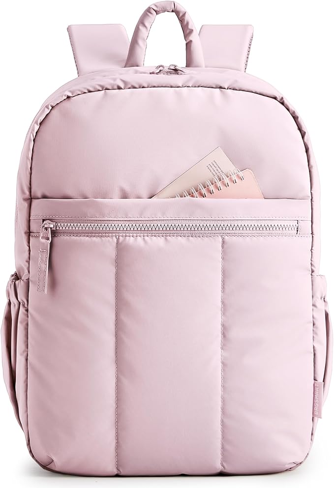 BAGSMART Backpack for Women, Travel Backpack with Large Side Pocket, 15.6 Inch Work College Backpack Purse, Waterproof Business Teacher Laptop Bag, Pink