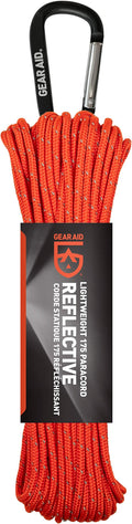 GEAR AID 175 Paracord, Lightweight Visible Guyline for Securing Tarps and Tents, or use as a Clotheslines for Camping, Hiking and Traveling, 100 ft, Orange Reflective