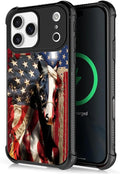 for iPhone 17 Pro Max Case,for MagSafe Graphic Design for Girl Boy Soft Silicone Hard Acrylic Shock Protection Designed for iPhone 17 Pro Max Red American Flag Horse Cross Pattern