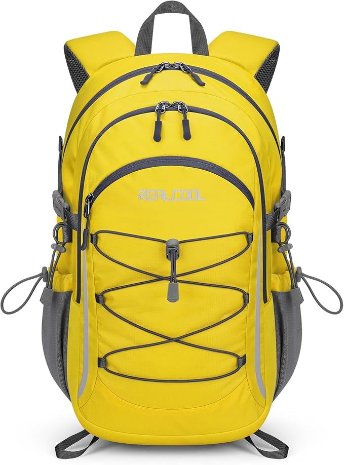 RealCool Hiking Backpack for Men Women,30L Lightweight Waterproof Travel Camping Backpack Hiking Daypack for Cycling Running,Yellow