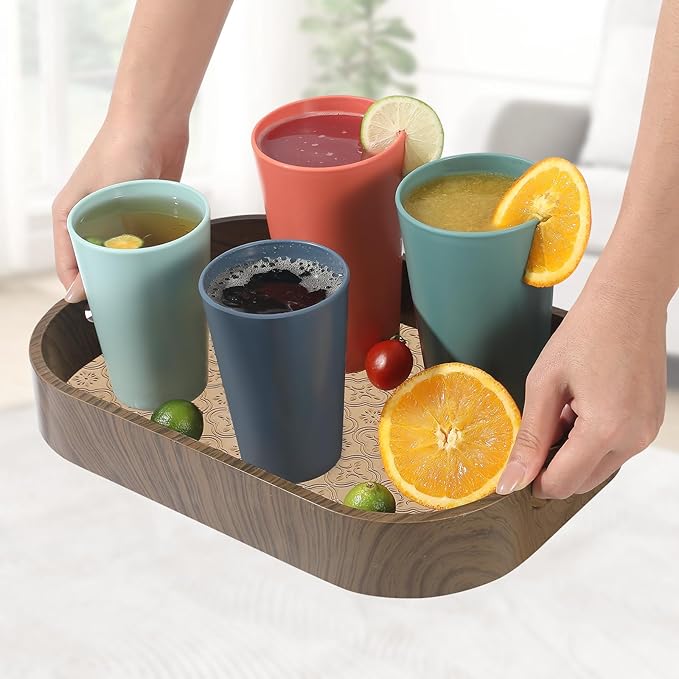 24 Pcs Unbreakable Plastic Cups Set, 20 oz Reusable Plastic Cups, Stackable Water Tumblers, Drinking Cup for Kitchen, Outdoor, BPA-free, Dishwasher Refrigerator and Microwave Safe (20 oz, 4 Colors)