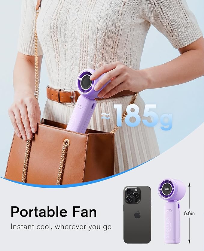 WHATOOK Portable Personal Handheld Fan: High Speed Cooling Fan, 12 Hours Battery Life, USB Rechargeable, Small Essentials for Women Cruise Travel, Beach Vacation (Purple)
