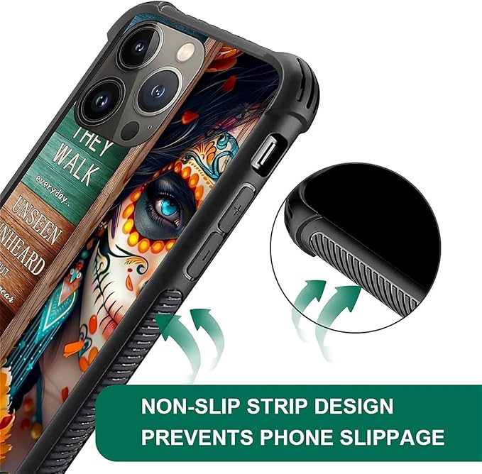 for iPhone 13 Pro Max Case, Sugar Skull Day of Death Halloween Pattern Graphic Design Girl Boy Soft Silicone Hard Acrylic Shock Protection for iPhone 13 Pro Max