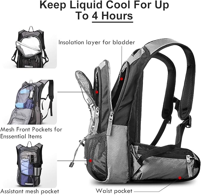 Mothybot Hydration Pack, Insulated Hydration Backpack with 2L BPA Free Water Bladder and Storage, Hiking Backpack for Men, Women, Kids for Running, Cycling, Camping - Keep Liquid Cool up to 5 Hours