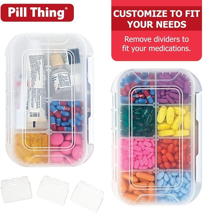 8 and12 Compartment Large Pill Cases with Airtight Seal - Silicone Gasket Waterproof Med Box with Medication Map (Combo Pack - 8 & 12 Compartment)