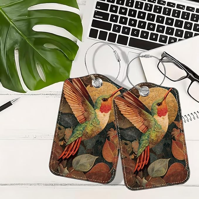 2Pcs Vintage Hummingbird Luggage Tags for Suitcases, 2.83x4.53 Artistic Travel ID Labels with Privacy Cover, Aesthetic Nature Bag Tags for Backpacks, Mothers Day Gift Ideas, Set of 2