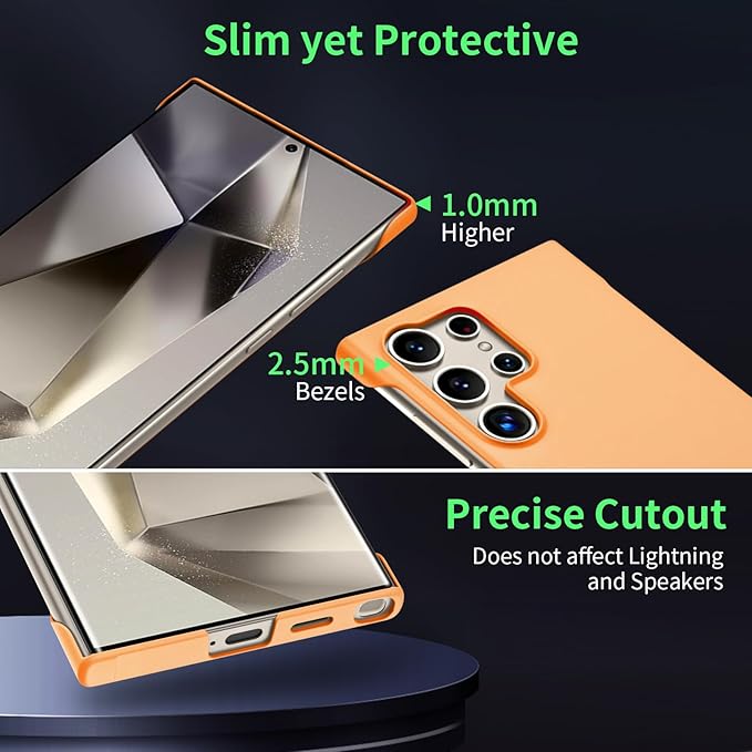 GRECAZO Slim Borderless for Samsung Galaxy S25 Ultra Phone Case 6.9"(2025) Ultra-Thin Lightweight Frameless Matte Hard PC Cover Case with Pull Ring Minimalist Non Slip Rope-Orange