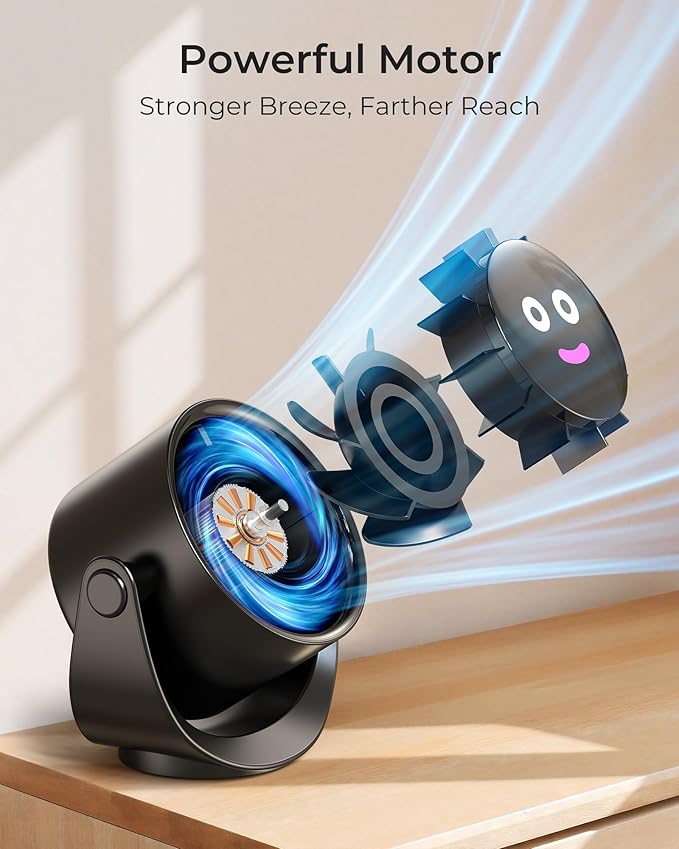 Koonie Desk Fan, LED Display Mini Table Fan, Rechargeable Personal Fan with 4000mAh Battery, Max. 17H Use, 5 Speeds, 360°Tilt, USB-C Charging, Quiet Small Portable Fan for Home, Office, Camp, Travel
