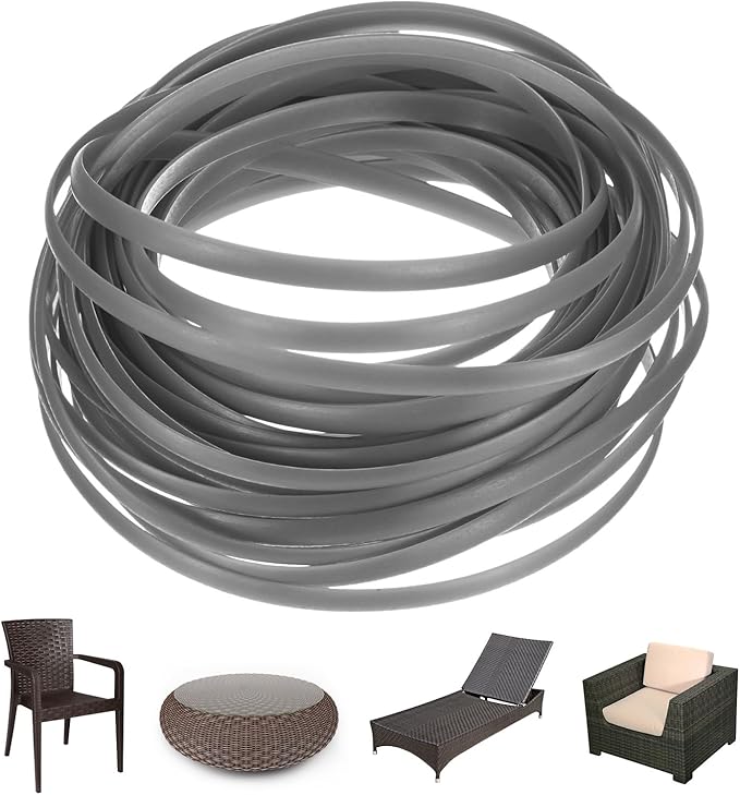 M METERXITY 1-Pack Wicker Repair Kit, 5mm x 33ft/10m Plastic Flat Rattan Replacement Supplies for Patio Furniture Repair/Basket Making/Chair Weaving, Synthetic Woven Rattan [Light Gray]