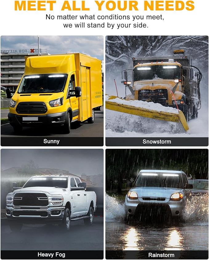 HLauto 6Z4J Emergency Dash Strobe Lights: 2x16.8 inch White Safety Lights, 48 LED Flashing Warning Hazard Interior Windshield Visor Traffic Light Bar for Trucks, Construction Vehicles