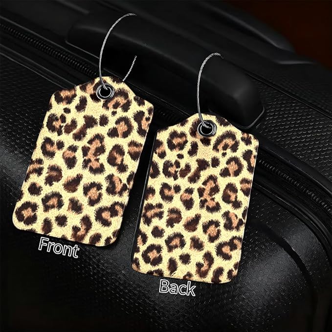 2 Pack Leopard Luggage Tags for Suitcases, Trendy Animal Print Travel ID Tags with Privacy Cover, PU Leather Bag Identifiers, Spring & Summer Vacation Essentials, Mother's Day, 2 Styles
