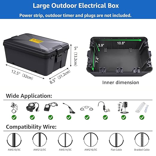 Outdoor Extension Cord Cover,NineLeaf IP54 4PK Small Weatherproof Extension Cord Safety Cover+1PK Extra Large Outdoor Electrical Box,7 Cable Seal Entry,Protect Timer,Power Strip,Holiday Light