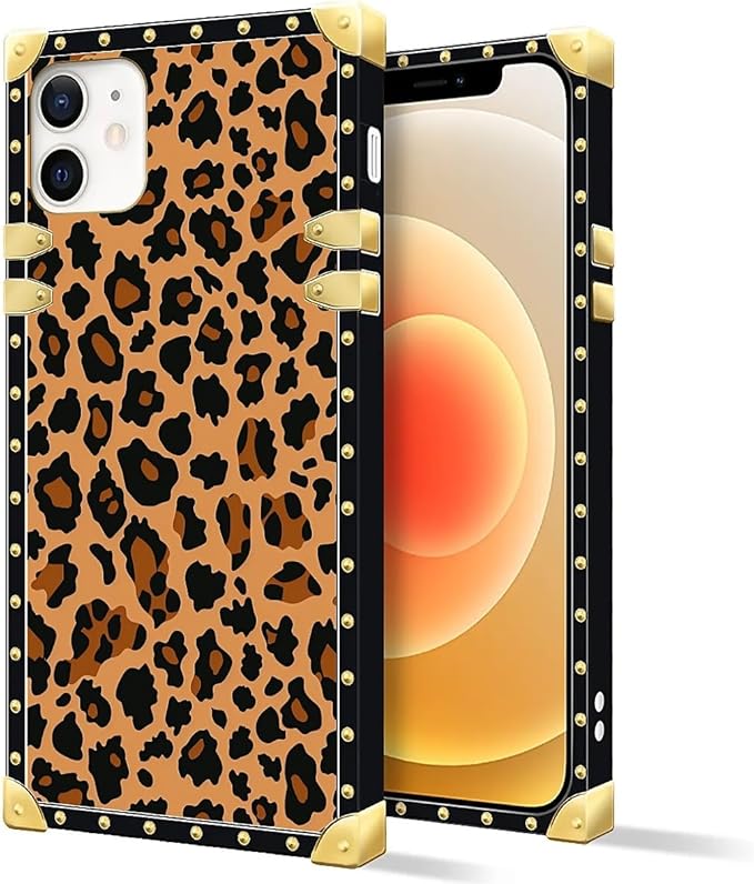 Compatible with iPhone 11 Case, Brown Leopard Texture Luxury Golden Decoration for Girl Women Soft TPU Shockproof Protective Hard PC Back for iPhone 11