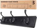 Badiano Wooden Coat Rack, Wall-Mounted Organizer for Closet, Entryway, Hallway, Foyer, Bedroom, Heavy Duty Double Hooks for Hanging Towels, Bags, Hats, Jackets, Key (Black, 3 Hooks)