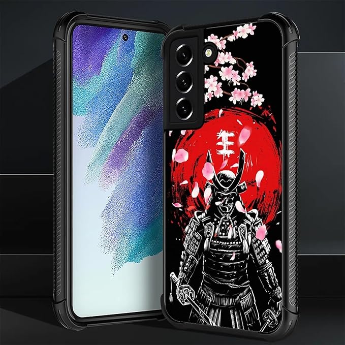for Samsung Galaxy S21 Plus Case, Sakura Japanese Samurai Pattern Graphic Design Girl Boy Soft Silicone Hard Acrylic Shock Protection for Samsung Galaxy S21 Plus