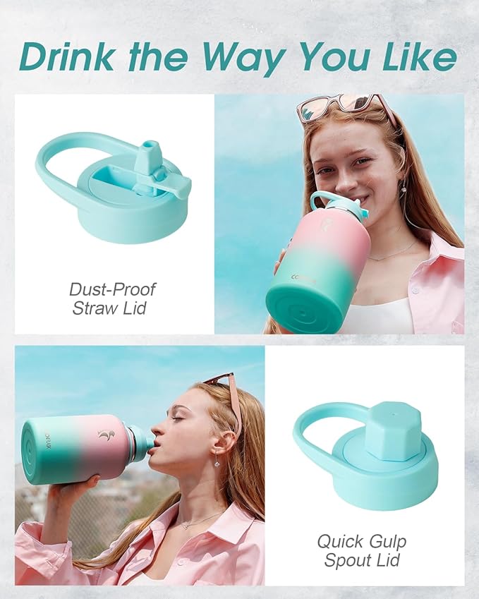 Coolflask Half Gallon Water Bottle with Strap, 64oz Insulated Water Jug Stainless Steel with Straw & Spout Lids, Metal Large Water Flask, Keep Cold 48h Hot 24h, Leak Proof, Non-BPA, Bubblegum Princess