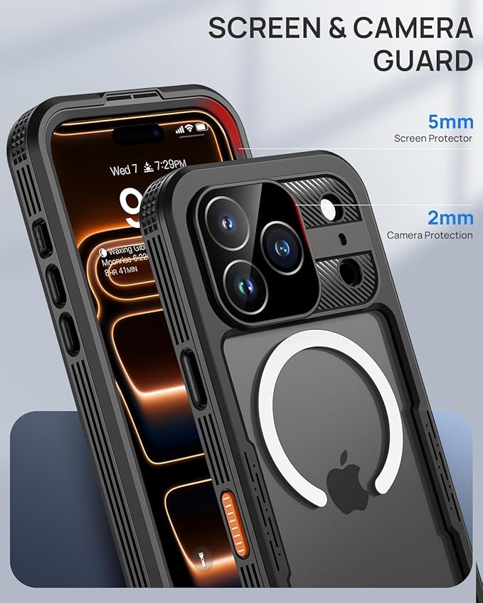 Lanhiem Magnetic for iPhone 17 Pro Max Case, IP68 Waterproof Dustproof, Built-in Screen Protector [Compatible with Magsafe] Heavy Duty Rugged Cover Full Body Phone Case, 6.9 inch, Black