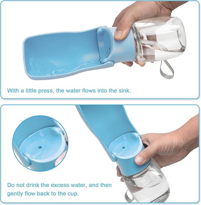 Portable Dog Water Bottle, Foldable Dog Water Bottle Leak Proof Dispenser for Puppy Small Medium Large Dogs, Pet Drink Cup for Walking Hiking Traveling(SkyBlue,12oz)