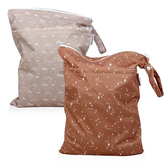 Mama Koala Waterproof Wet Dry Bags for Baby Items, Cloth Diapers, Swimsuits, Travel, Gym Clothes, Beach, Pump Parts, Toiletries, Two Zippered Pockets, 2 Pack (W016)