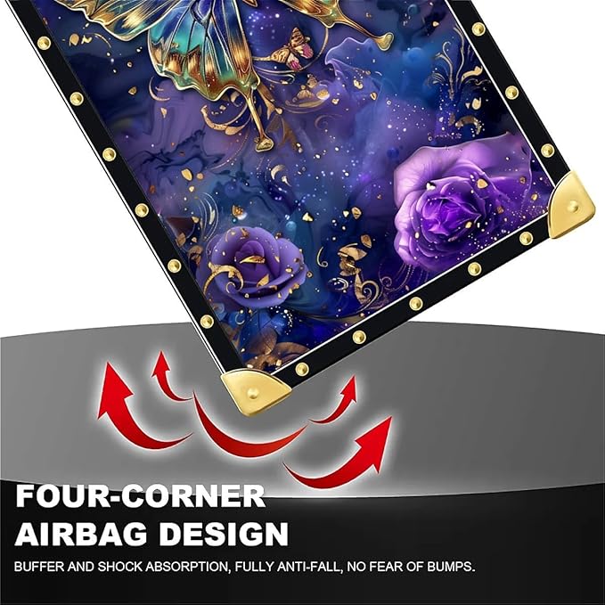 for iPhone 17 Pro Max Case Luxury Golden Decoration for Girl Women Soft TPU Shockproof Protective Hard PC Back Crazy Pattern Glistening Golden Butterfly Vibrant Purple Blue
