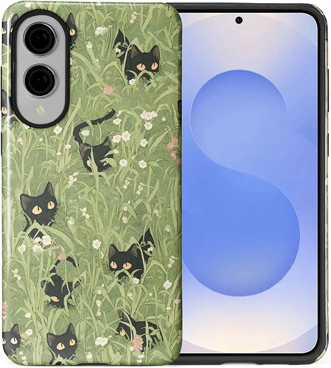 for Samsung Galaxy S25 Edge Case,HL2 Grass Cat Hybrid 2 Layer Hard Shell Silicone Protective Pattern Design Case