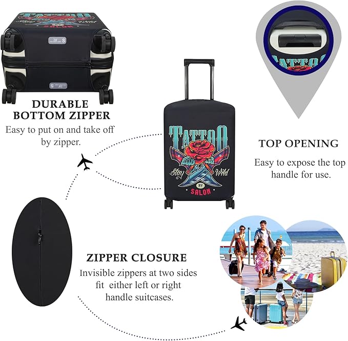 Explore Land Travel Luggage Cover Suitcase Protector Fits 27-30 Inch Case (Blade Rose, L)