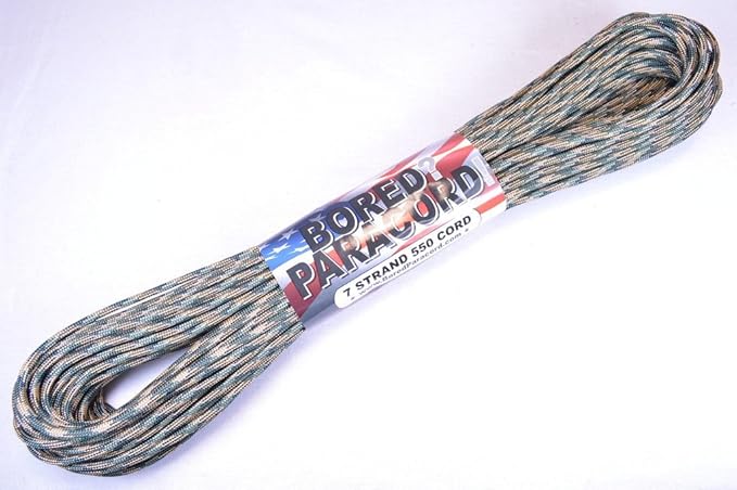 BORED? PARACORD! 550 lb Paracord – Ideal for Crafting, DIY Projects, Camping, Military & Active Outdoors – 300+ Colors – Tactical Parachute Cord Type III – Strong - Woodland Camo 50 Feet