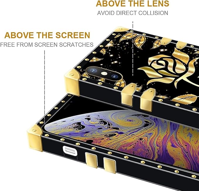 Compatible with iPhone Xs Max Case, Shine Gold Rose Luxury Golden Decoration for Girl Women Soft TPU Shockproof Protective Hard PC Back for iPhone Xs Max