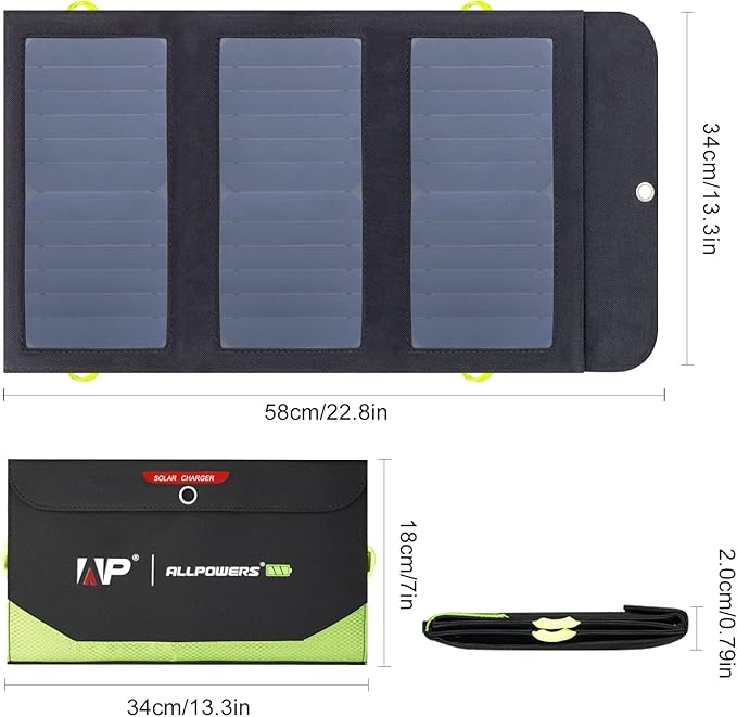 ALLPOWERS 21W 5V Foldable Solar Panel Charger, SP002 Solar Charging Kit with 3 USB Output & 2 USB Input, IP67 Waterproof Portable Solar Panel for Smartphone, Tablets, Outdoor, Camping, Hiking