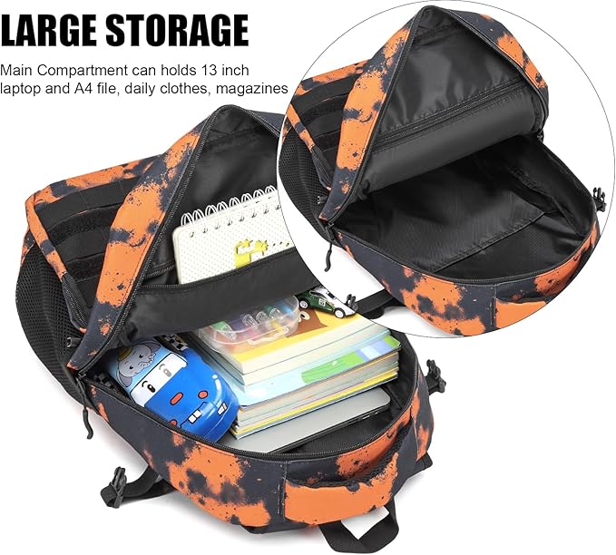 Kids Tactical Backpack Army Molle Bookbag Military Boys Backpack for School, Outdoor, Camping (Includes 2 Patches+1Carabiner), Mars CM