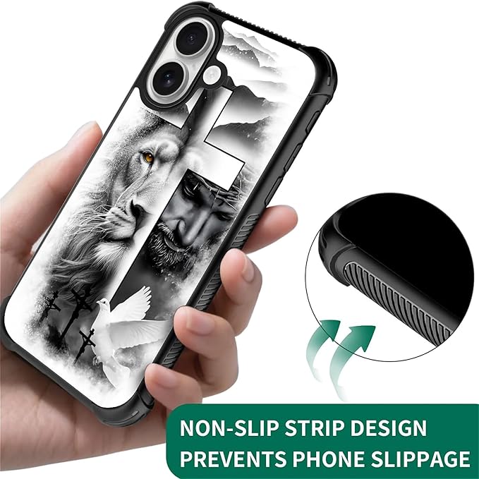for iPhone 17 Case,for MagSafe Graphic Design for Girl Boy Soft Silicone Hard Acrylic Shock Protection Designed for iPhone 17 Lion Cross Jesus Christ Dove Pattern