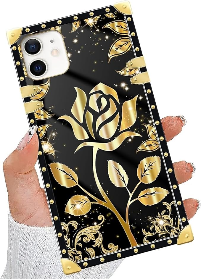 Compatible with iPhone 11 Case, Shine Gold Rose Luxury Golden Decoration for Girl Women Soft TPU Shockproof Protective Hard PC Back for iPhone 11