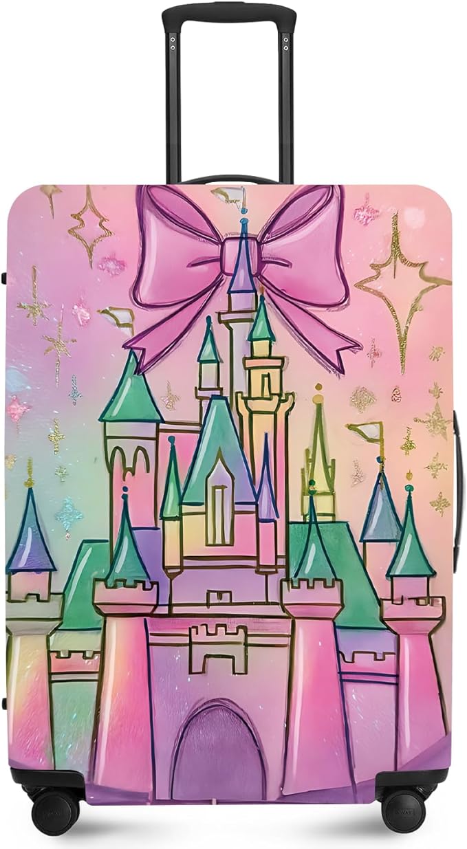 ANNA QUEEN Fantasy Castle Travel Luggage Cover -Stretchable Airplane Suitcase Protector Sleeve,Universal Washable Fit for 20-22 Inch Checked Baggage,Water Resistant Durable Luggage Protector,S