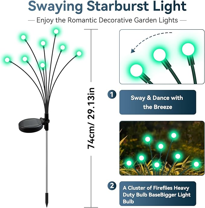 Slyuexu Solar Garden Lights Outdoor Waterproof, 2 Pack 16 LED Swaying Firefly Lights Outdoor Decor Light for Pathway Party Christmas Decoration, Unique Gifts for Women, Green